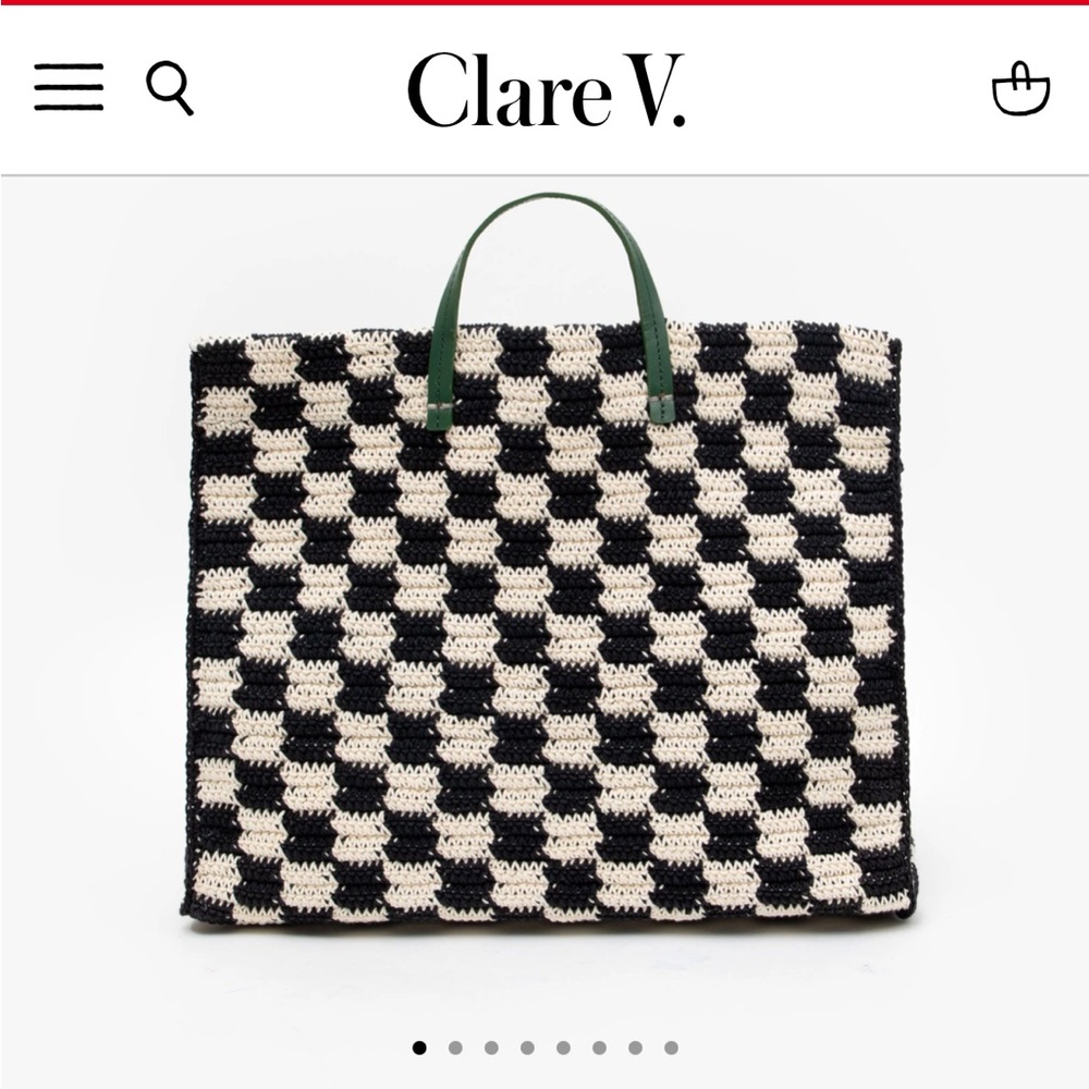 Clare V Green Handle Checkered Tote